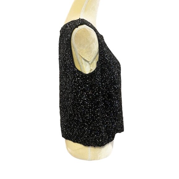 Vintage 60’s Gene Shelly Black Sequined Beaded Silk Blend Sleeveless Top Size 14 - Picture 3 of 10